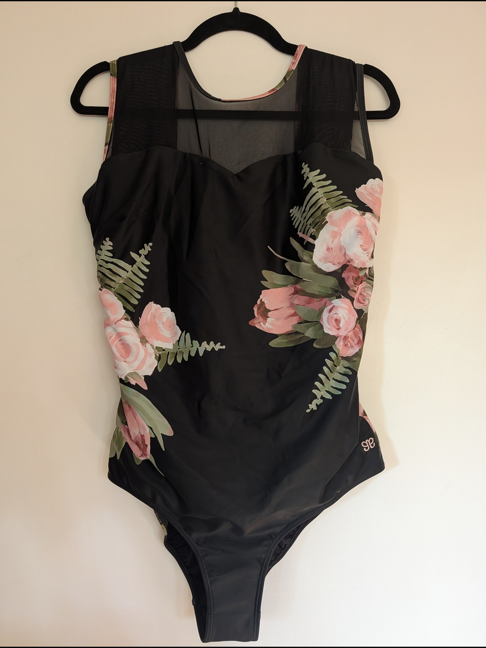 Albion The Maria Swimsuit In Black with Pink Flowers & Green Fern Print